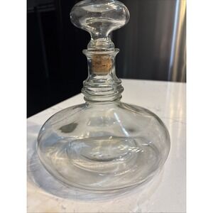Vintage Brandy Clear Glass Decanter Carafe w/Original Stopper 7.5" Tall Bar‎